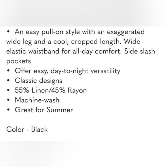 Jessica London Women's Black Wide Leg Linen Crop Pants Elastic Waist, Size 16 - Picture 2 of 8